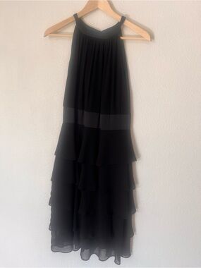 Evan Picone Black Tiered Chiffon Maxi Dress